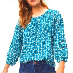 Ann Taylor Loft Blue Aqua Teal Cut Out Detail Blouse Flowy Top Size Small